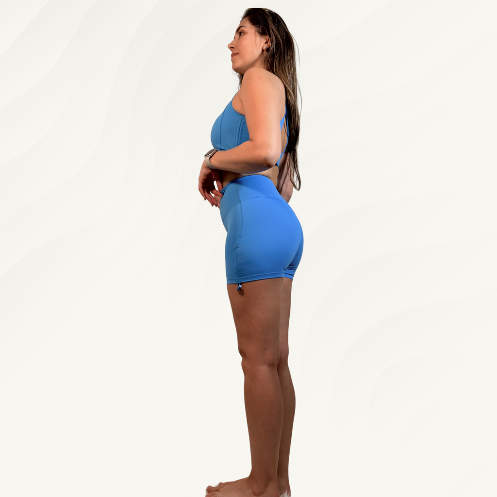 Conjunto Short Peto Espalda Cruzada Mujer Azul