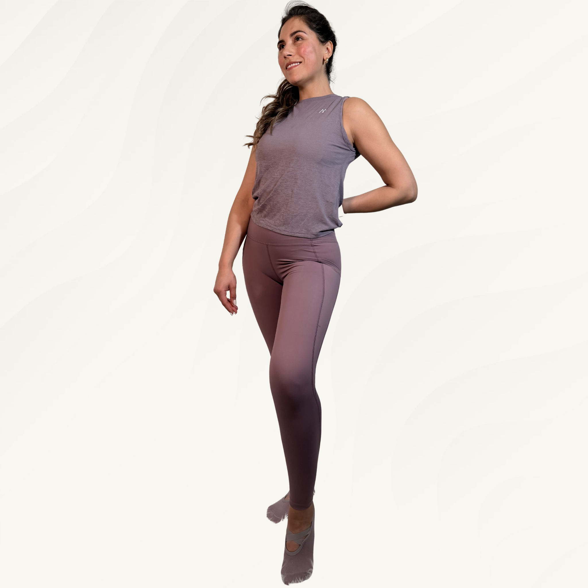 Polera Top espalda media apertura Pilates Yoga Lavanda